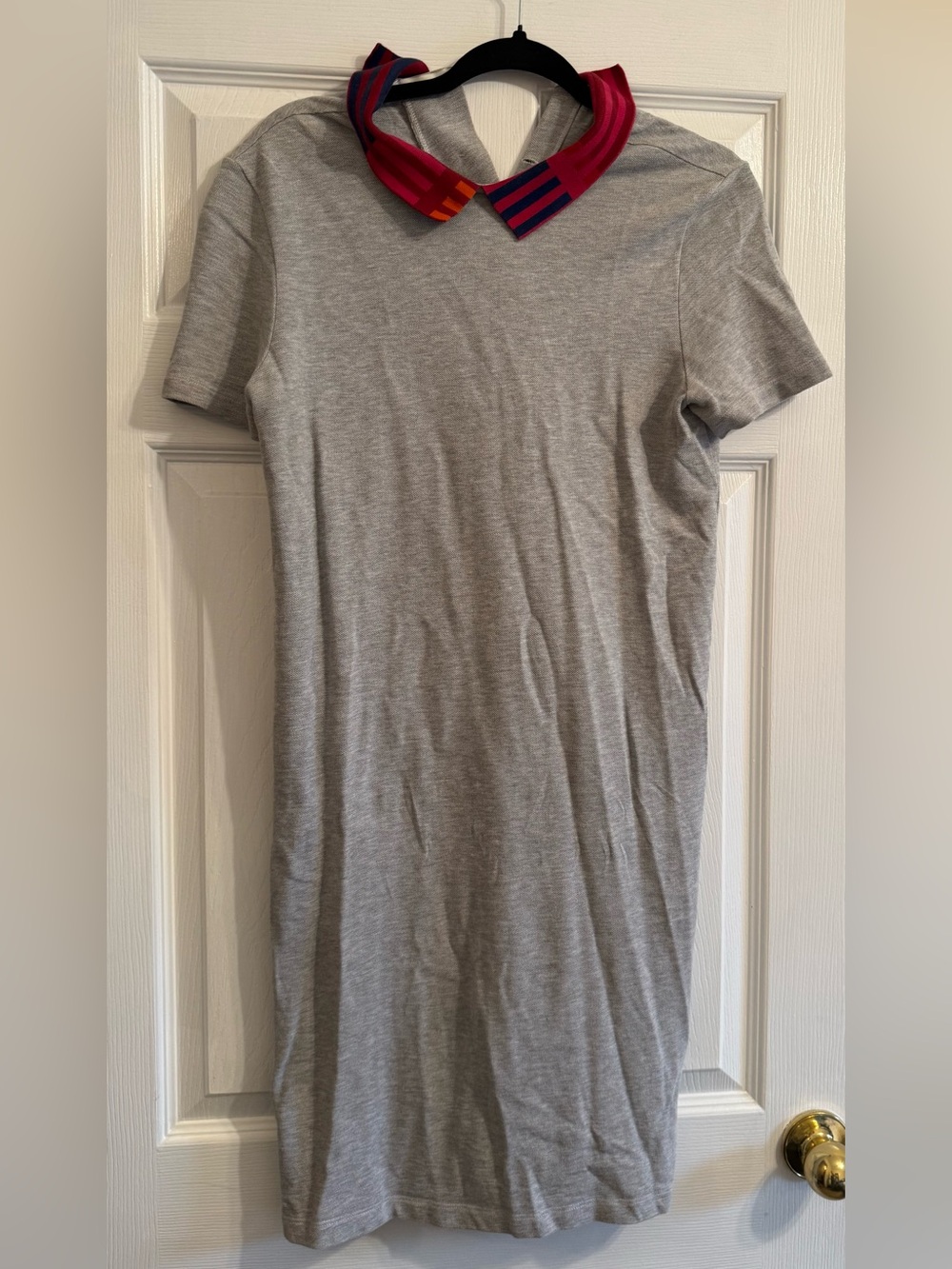Lacoste Gray Tee Dress with Red & Navy Contrast Collar